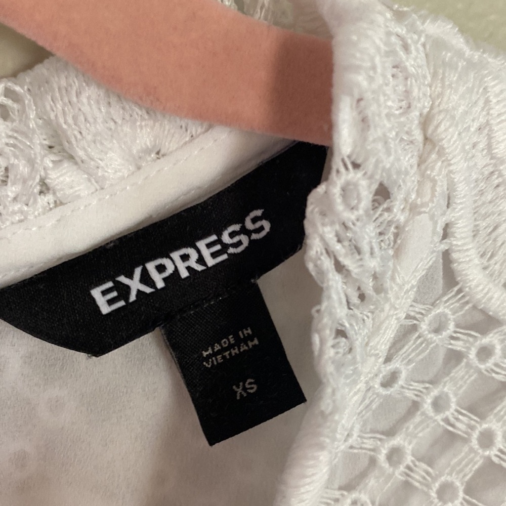 Express Ribbon Lace Ruffle Neck Top - White - XS - Picture 9 of 13